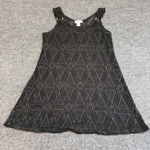 J Valdi Small Black Crochet Tank Dress Swim‎ Cover Up Lace Ring Strap Beach